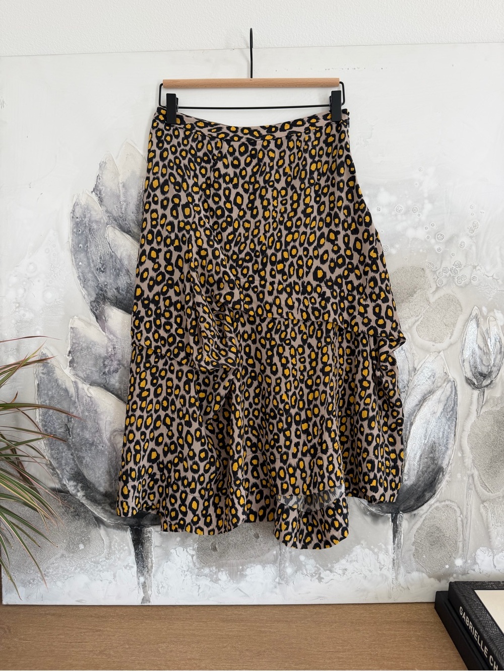 Derek Lam Yellow and Black Leopard Silk Skirt